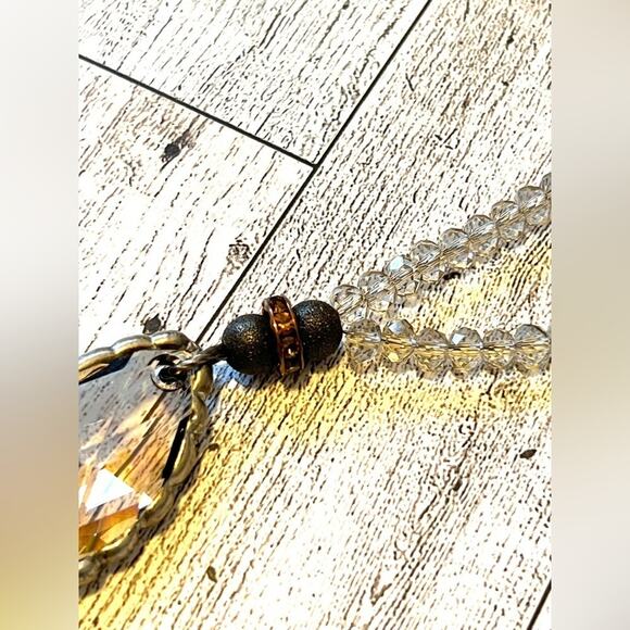 Boutique Boho Handcrafted Clear Crystal Bead Teardrop Pendant Necklace - Picture 6 of 9